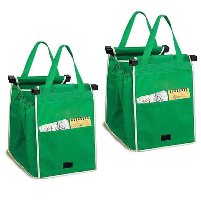 Lot de 2 Sacs de Chariot de Courses Réutilisables Sacs à Main Pliables avec Poignées, Chariot de Courses à Clipser comme Vu à la Télé