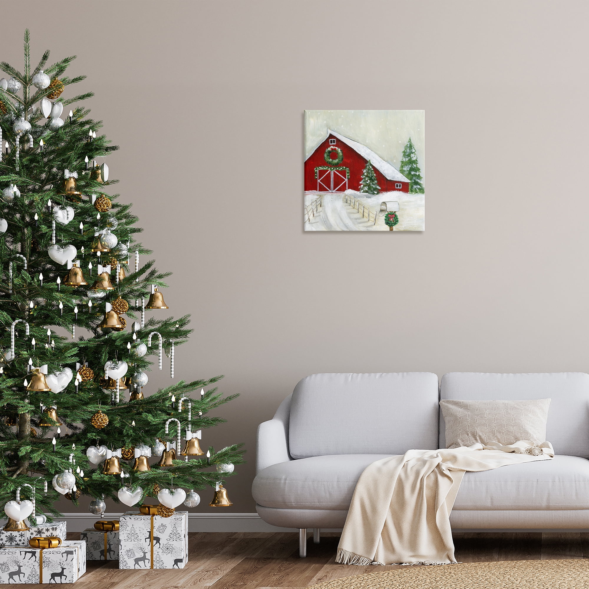 Stupell Industries Winter Barn Scenery Holiday Painting Gallery Wrapped Canvas Art Prints Wall Art, 24 x 24