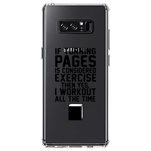 DistinctInk Clear Shockproof Hybrid Case for Samsung Galaxy Note 8 - TPU Bumper Acrylic Back Tempered Glass Screen Protector - Turning Pages Considered Exercise I Workout