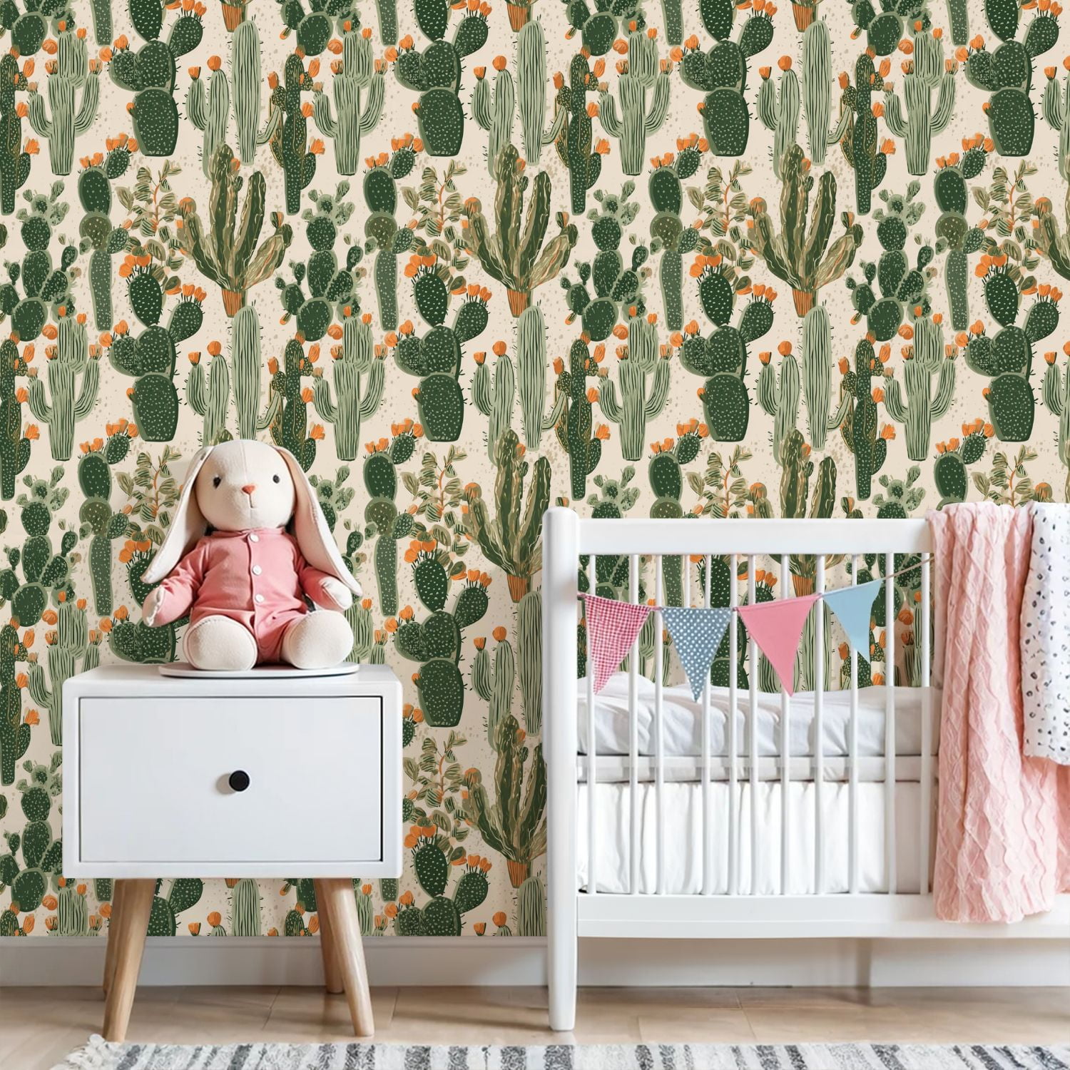 Peel and Stick Wallpaper 23.6in x 9.8ft Desert Cactus Succulent Orange Blooms Contact Paper Vinyl Self-Adhesive Removable Wall Paper for Bedroom DIY Home Decor Renter Friendly
