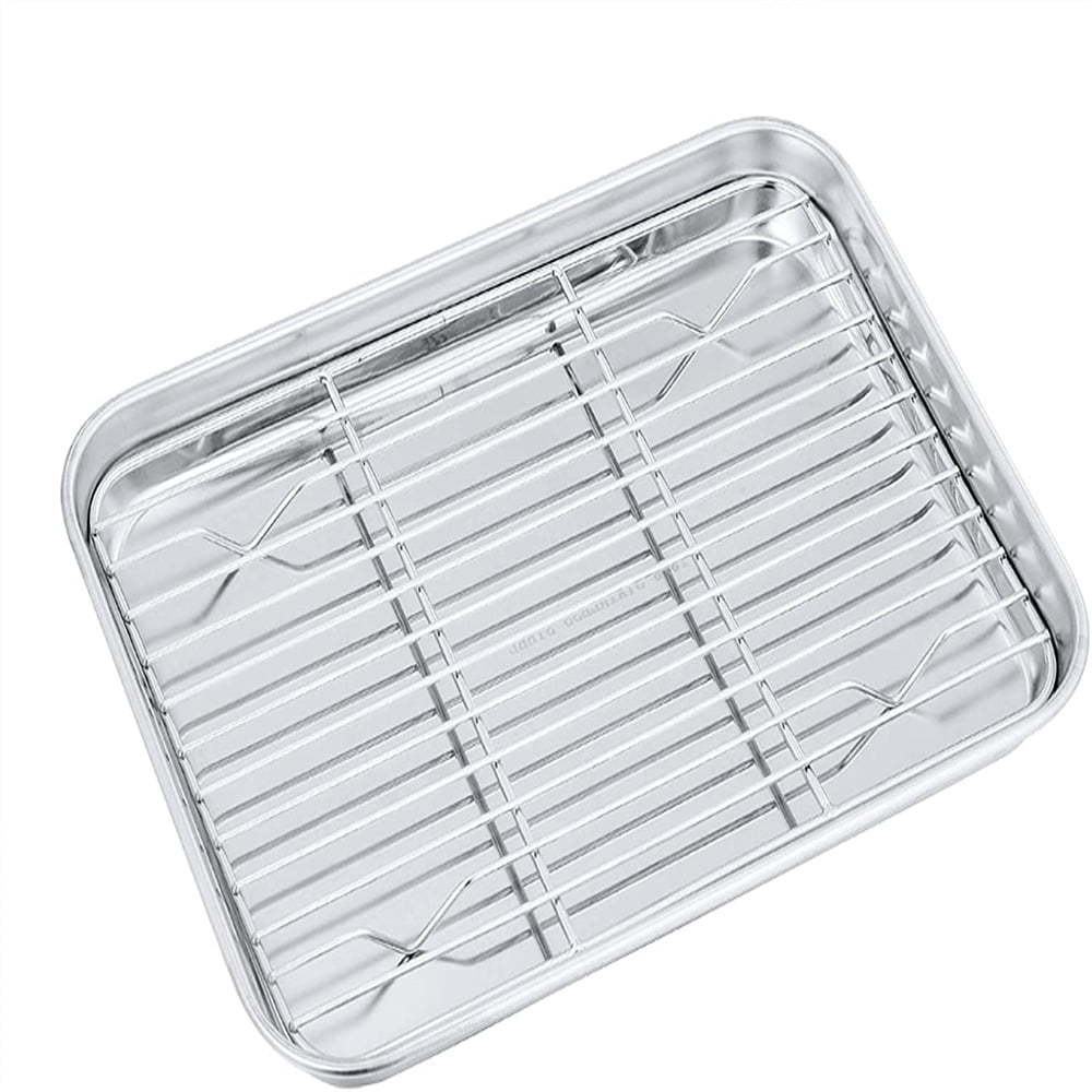 Casewin Baking Sheet with Rack Set 1 Sheet + 1 Rack,Stainless Steel Cookie Sheet with Cooling Rack, Baking Pan Tray with Wire Rack, Healthy & Non Stick & Dishwasher Safe
