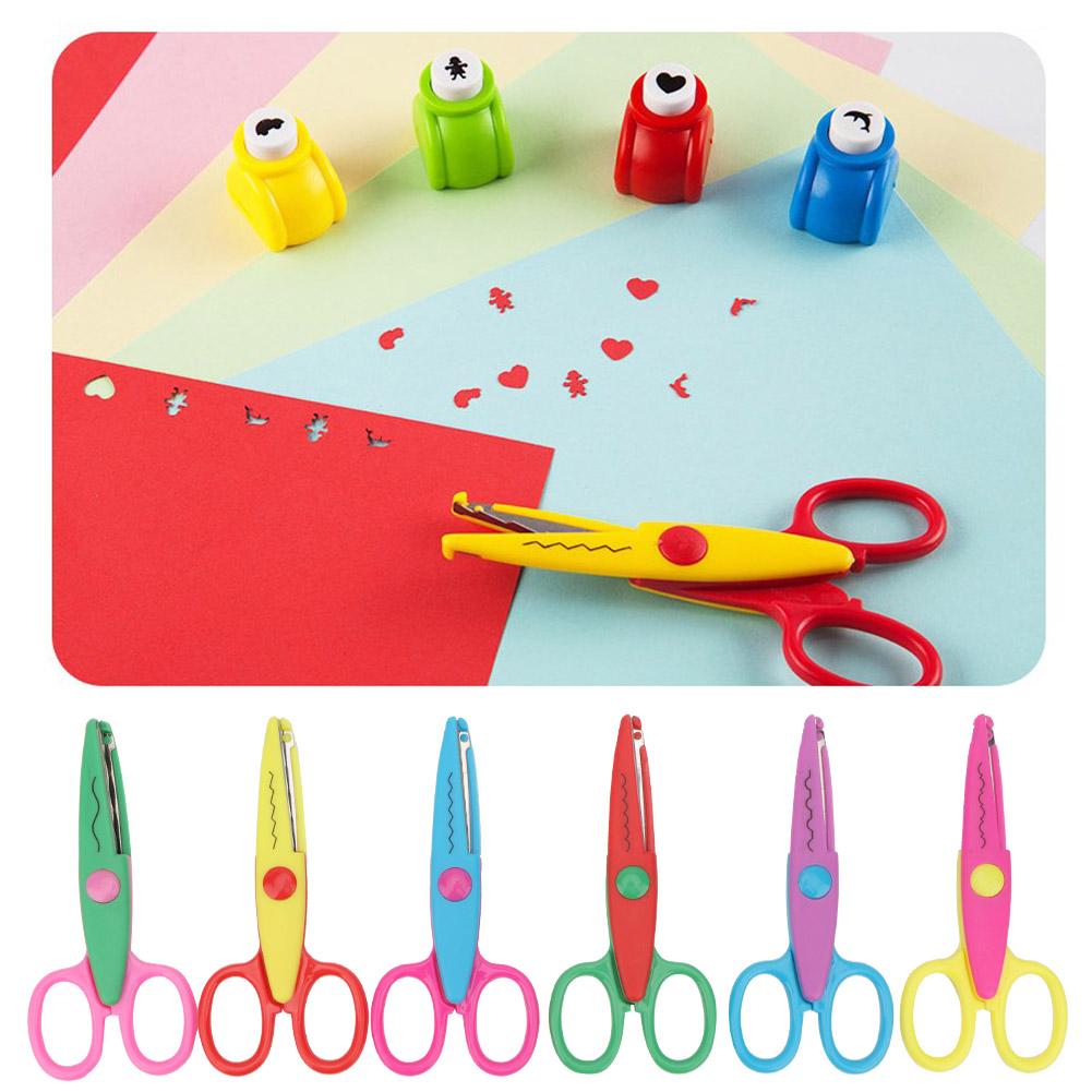 Ccdes Paper Cutting Scissors, Kids Safety Scissors,6 Pcs Colorful Plastic Kids Album Hand Safety Paper Decor Edge Cutting Scissors DIY Tool