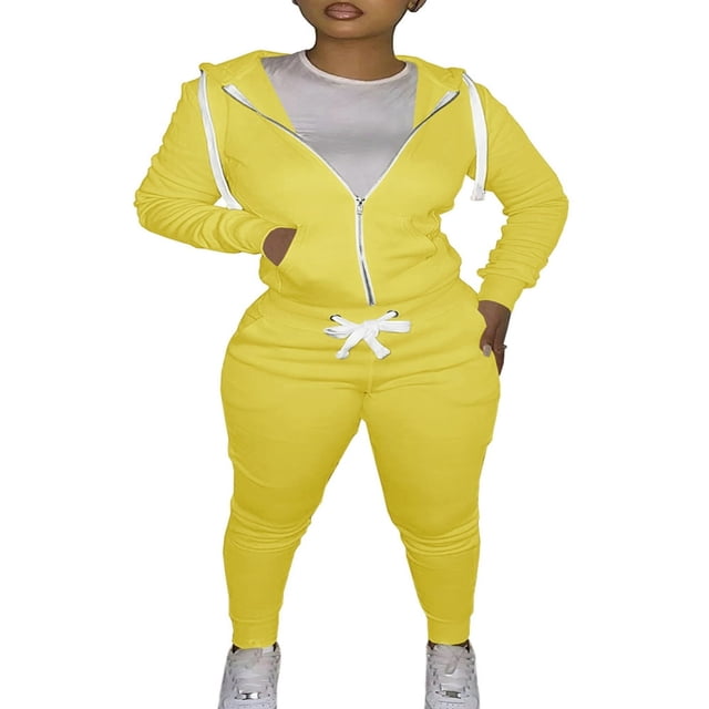 Women Hooded Tops Trousers Pocket Drawstring Elastic Waist Set