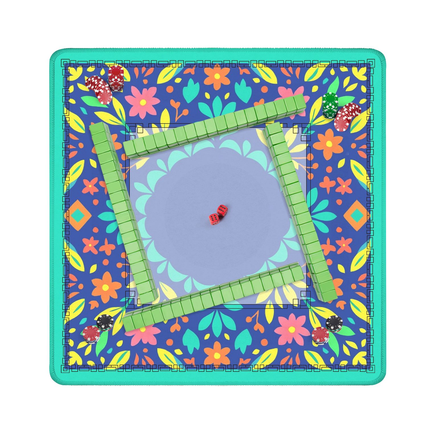 Mahjong Mat 31.5" x 31.5" Vibrant Floral Mandala Bright Colors Geometric Elements Anti-Slip and Noise Reduction Symmetry Design Mahjong Tiles Table Cover for Dominoes Poker Card Board and Tile Games