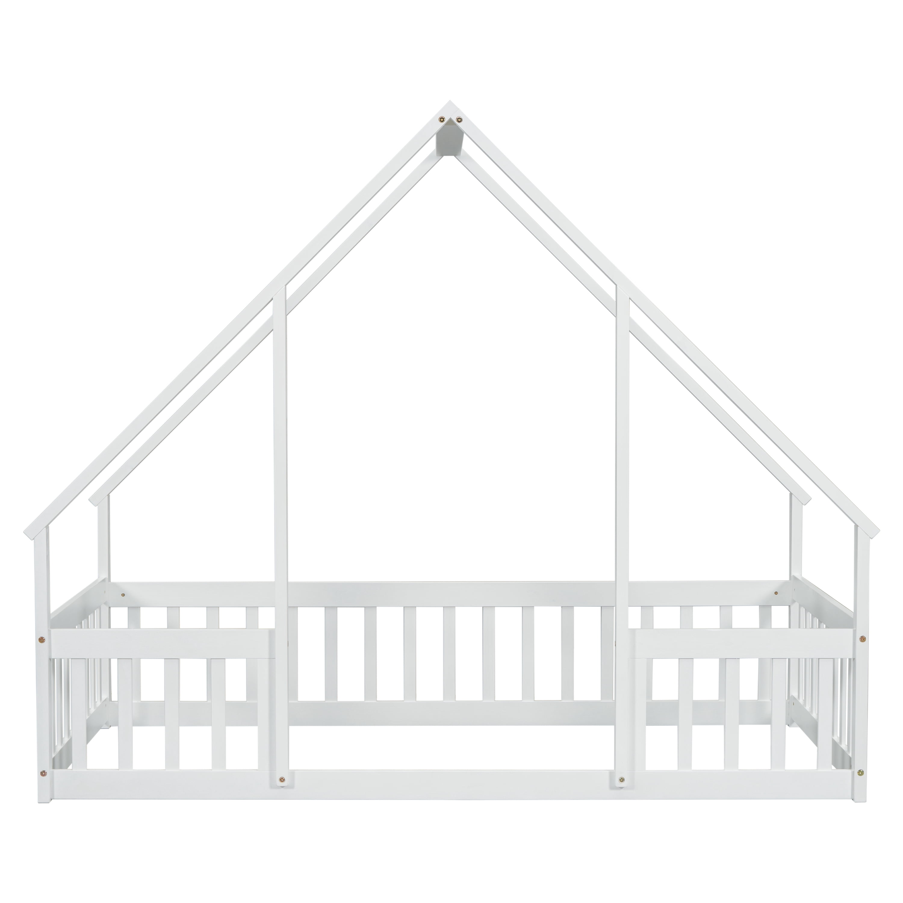 Sailvan Twin Wood House-Shaped Floor Bed with Fence, Guardrails
