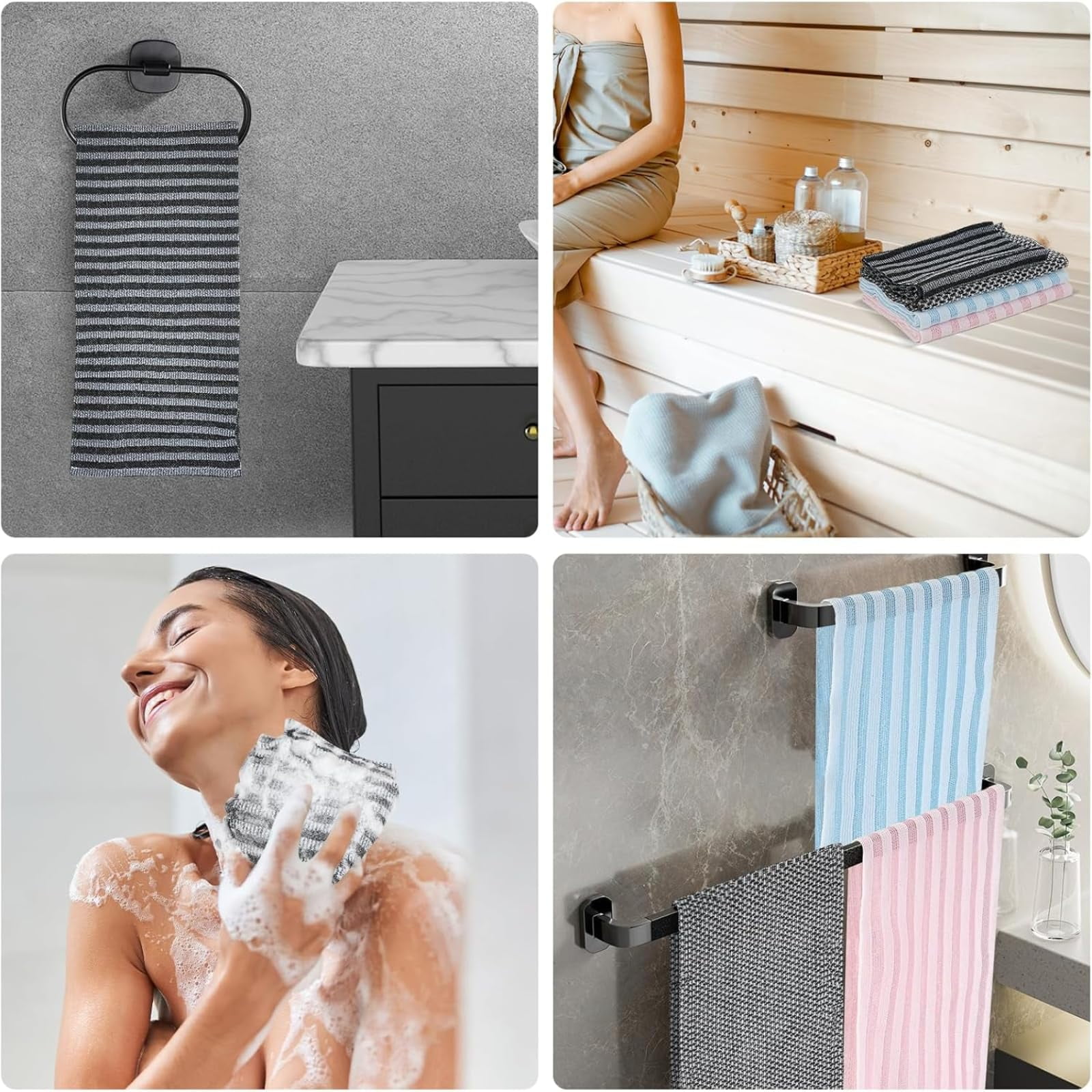 Alorin's Exfoliating Shower Towel, Exfoliating Skin Bath Towel, Premium Scrub Wash Cloth for Body Face, Exfoliating Washcloth for Men and Woman (3 colors-3PC)