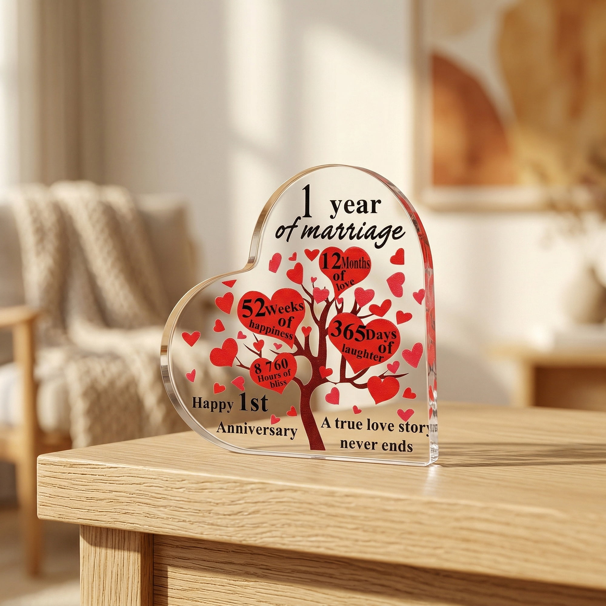 Unique Bargains Acrylic Heart Desk Sign Gift Keepsake Plaque for Coworker Boss Friend Tree Pattern 10"L x 10"W x 1"H