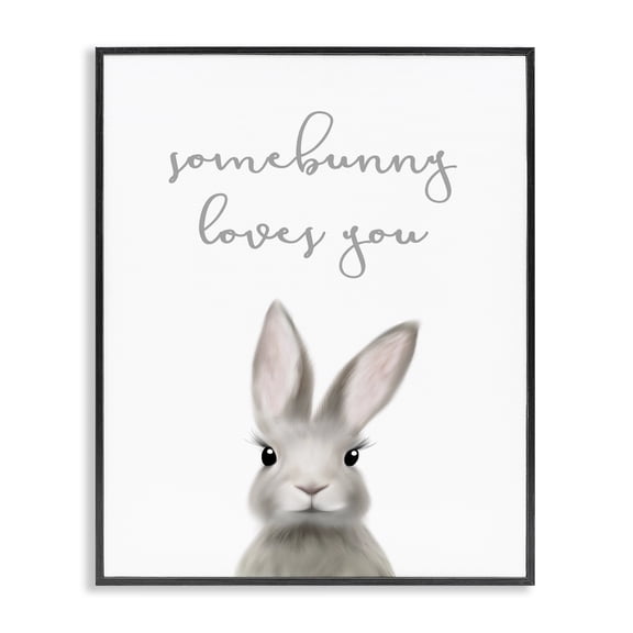 Stupell Industries Shabby Chic Somebunny Loves You Quote Grey Rabbit Animal Pun Black Framed Giclee Art, 11 x 14, by Leah Straatsma