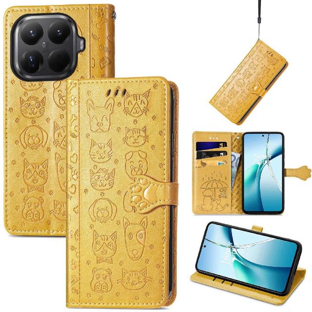 Funda Cartera FOXDOCK para Xiaomi 15T , Flip PU con Relieve de Gatos y Perros, Tarjetero y Soporte