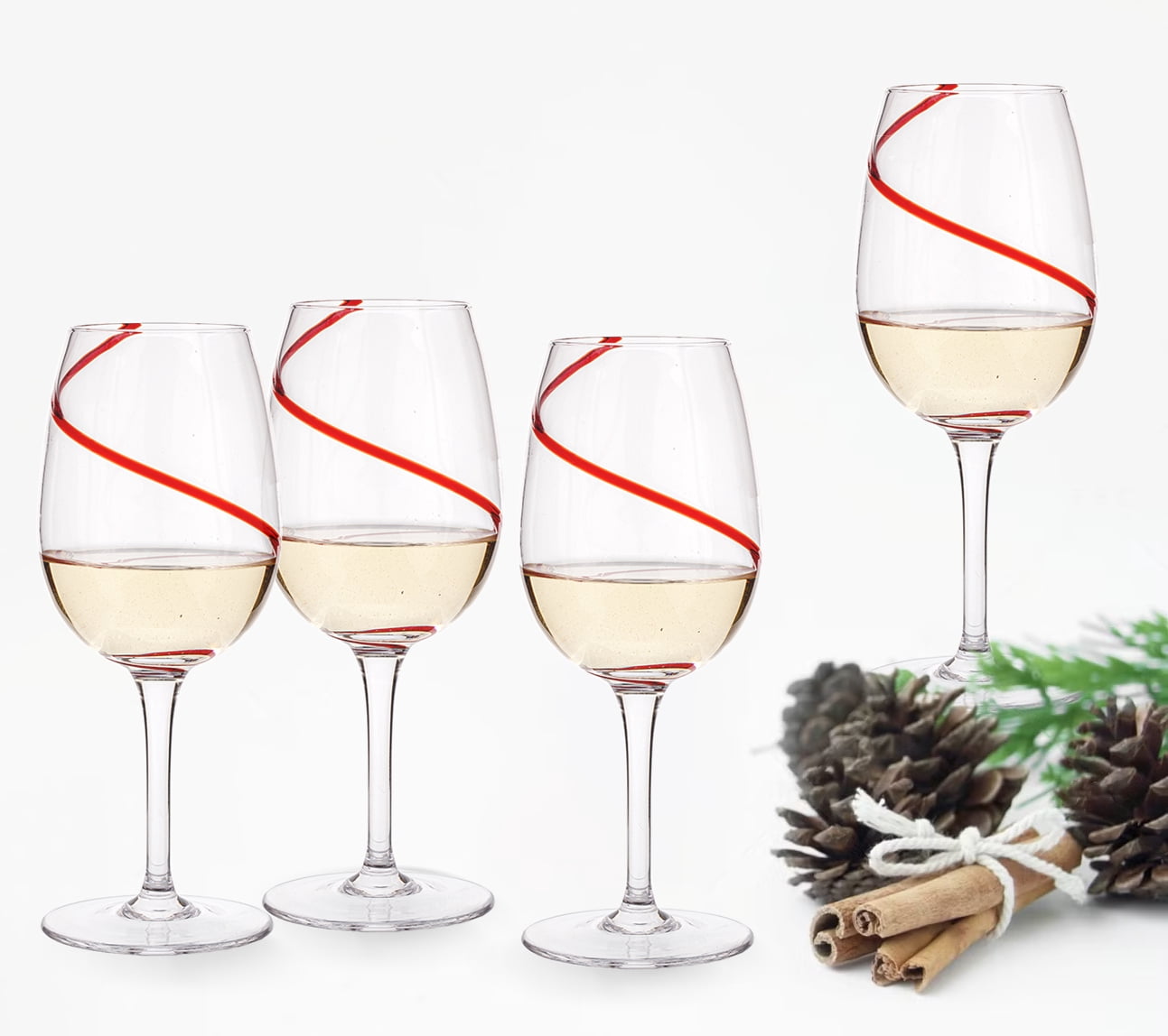 Holiday Time Red Swirl White Wine 4pack