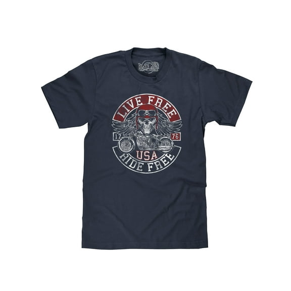 BEAR RUN Men's Live Free Ride Free Motorcycle Skull Graphic T-Shirt (L)