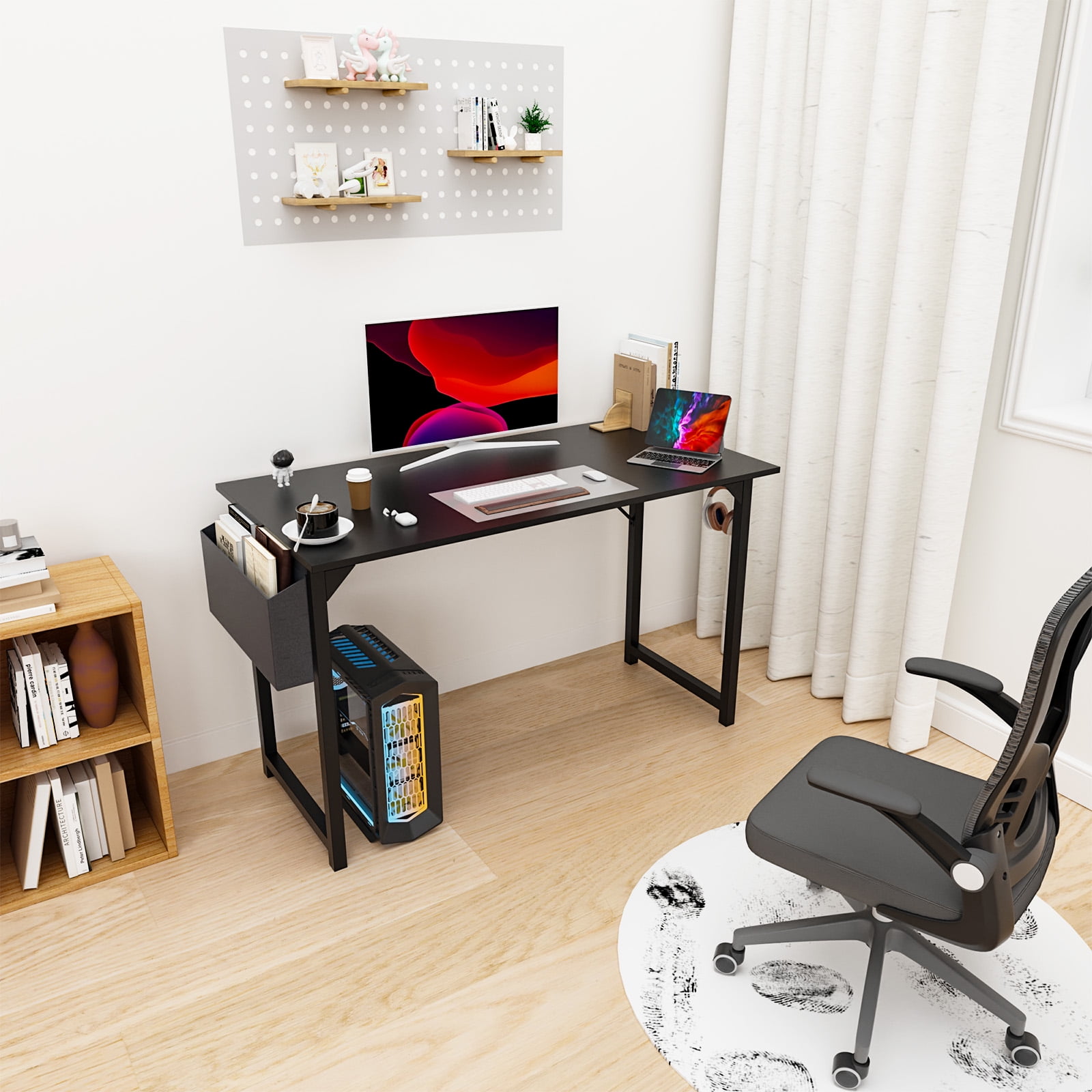 MAYEERTY 47 Inch Writing Desk with Fabric Drawers & Storage Bag, Modern Home Office Desk,Black