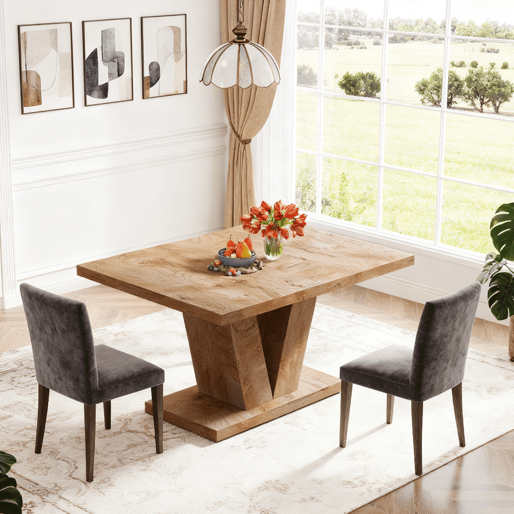 Fnova 47.24" Rectangular Farmhouse Dining Table, Wood Coffee Table for 4 People, Modern Kitchen Table for Dining Room, Light Brown (Chairs Not Included)