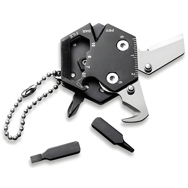 Mini Llavero Multifuncional con Destornillador y Herramientas de Reparación para Exteriores.