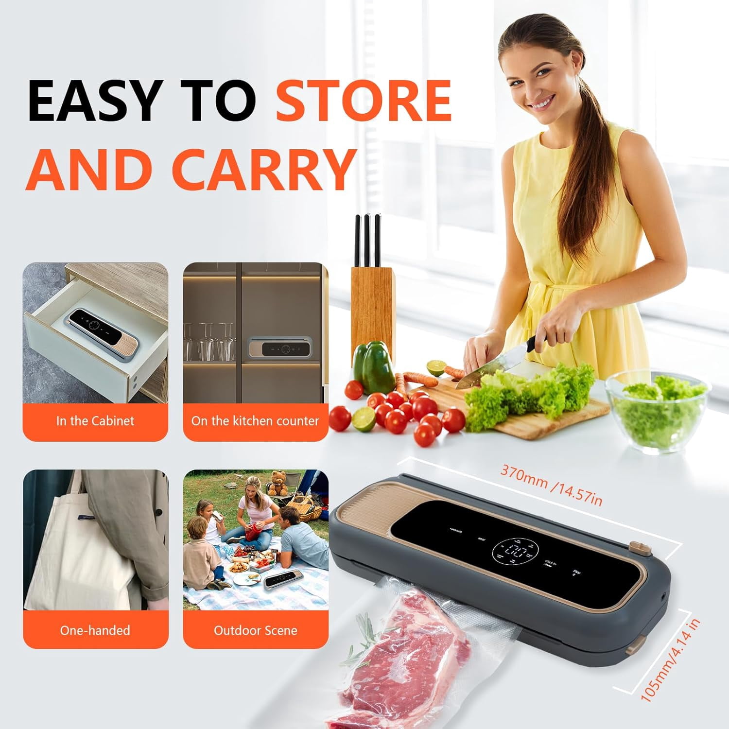 Compact Mini Vacuum Sealer Machine 80KPa Powerful Suction, Automatic Operation for Easy Food Preservation and Storage with 10 Bags (White)