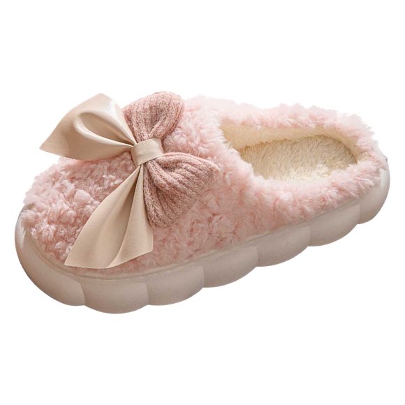Fgnfyis Cozy Women's Slippers Soft Fuzzy Indoor Footwear with Bowknot Design Comfortable -On Flat Heel for Warm Winter Home Use House Slippers Womens Pink