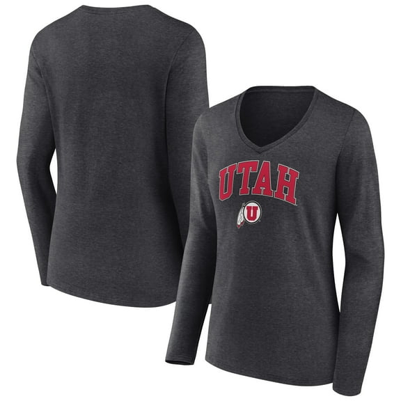 Women's Charcoal Utah Utes Campus Long Sleeve V-Neck T-Shirt