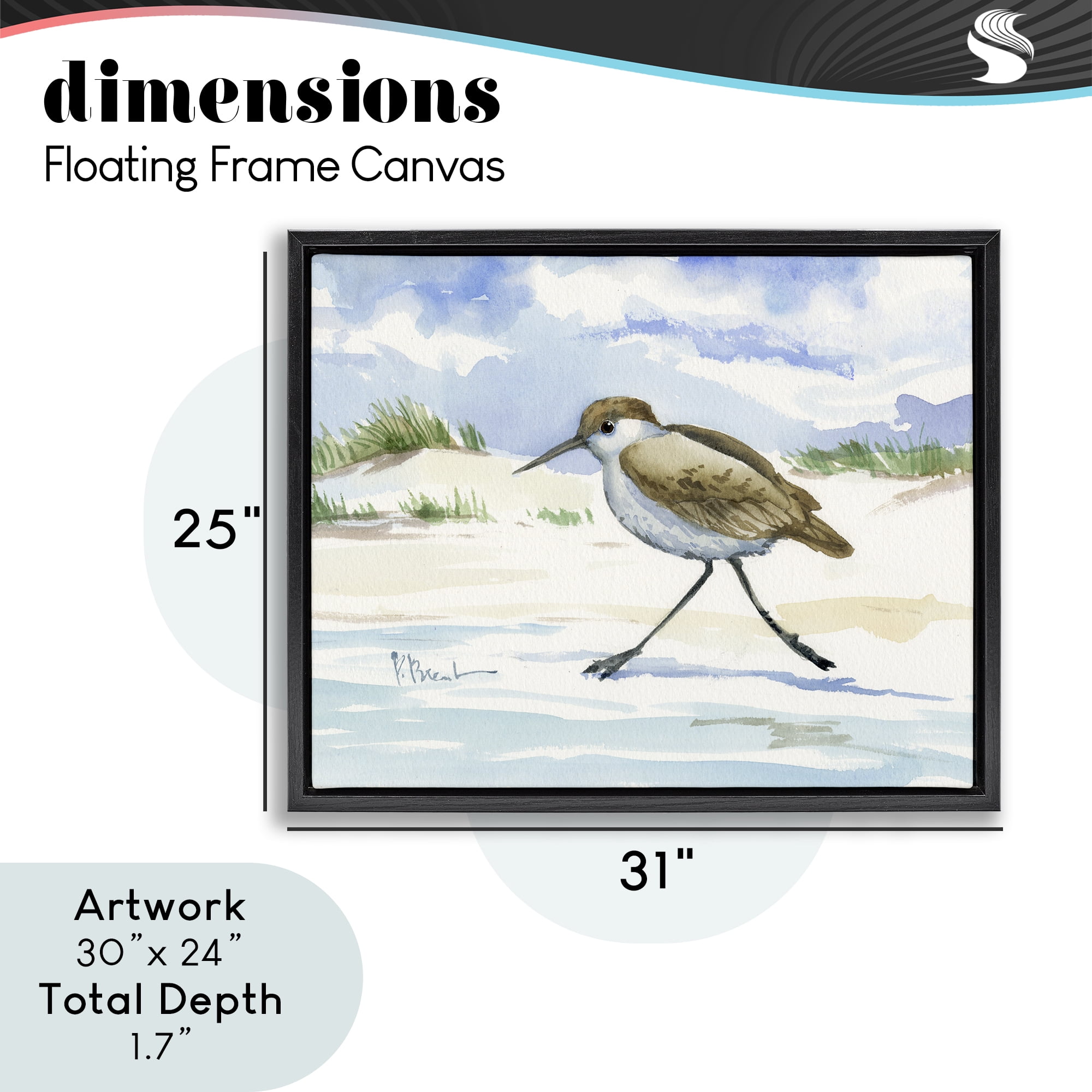 Stupell Industries Inlet Beach Sandpiper Running Black Framed Floater Canvas Wall Art, design by Paul Brent