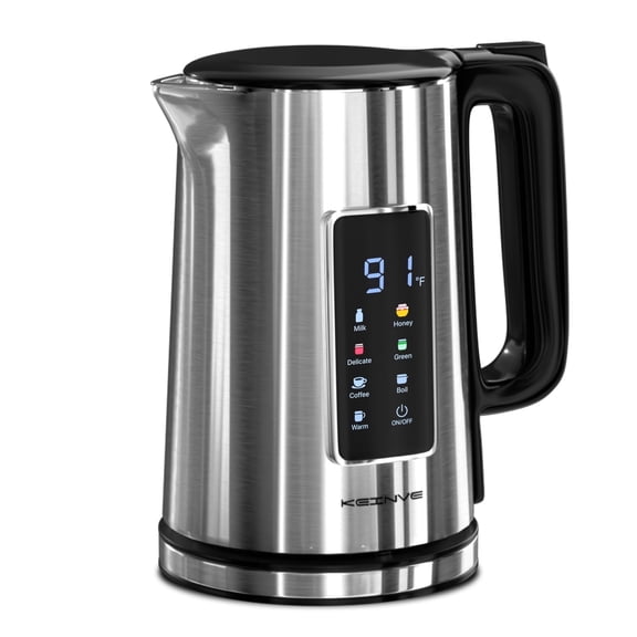 1.7L Electric Kettle, Touch Screen Water Boiler, No Plastic Interior, Double Wall, 6 Preset Temperatures, Fast Boil, and STRIX Control