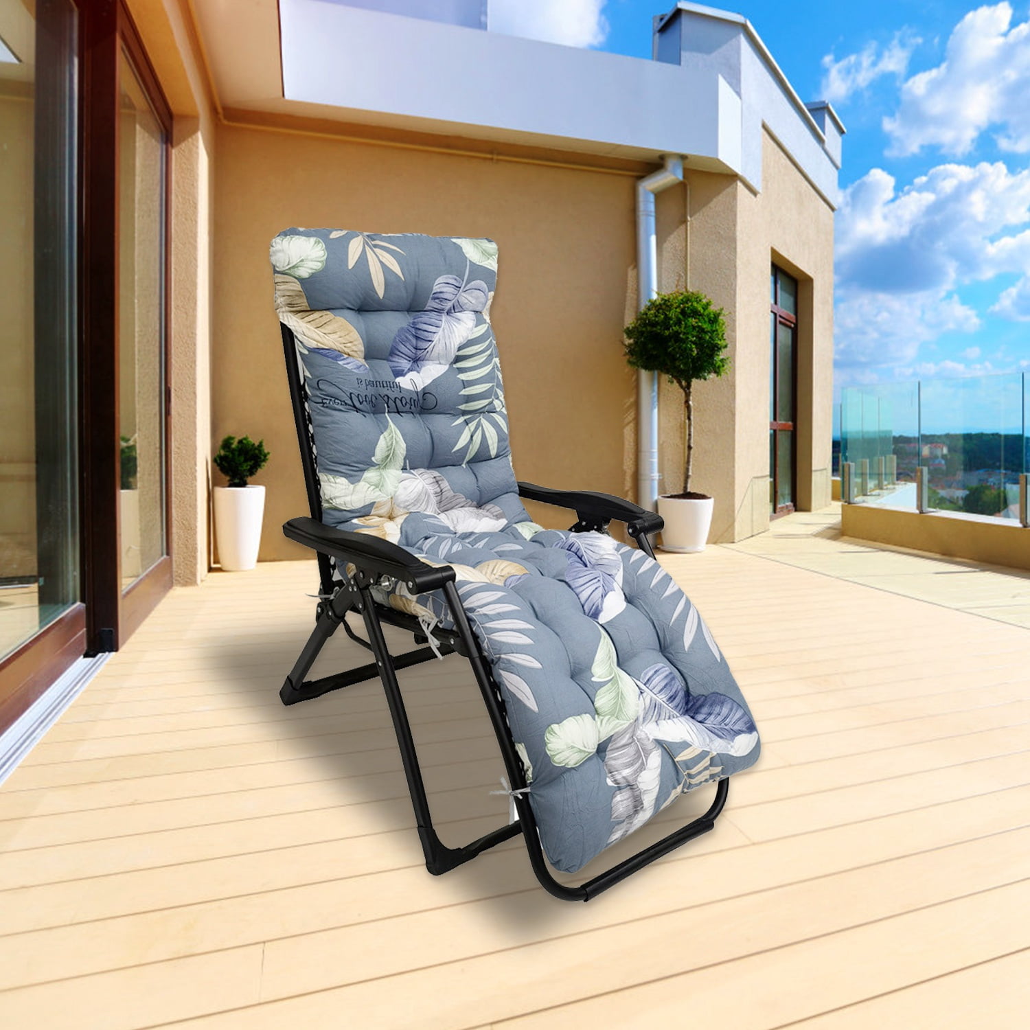 Chaise Lounge Cushions Outdoor 67"×22" Thickened Super Soft and Skin-Friendly Polyester Fiber Lounge Chair Cushions Replacement for Outdoor Furniture with Ties Blue