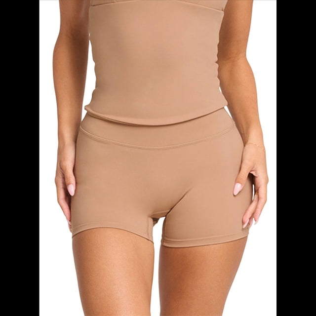 Pantalones Cortos Deportivos de Yoga de Alta Elasticidad para Mujer - Cintura Alta, Informales, Cómodos y Cómodos Caqui M
