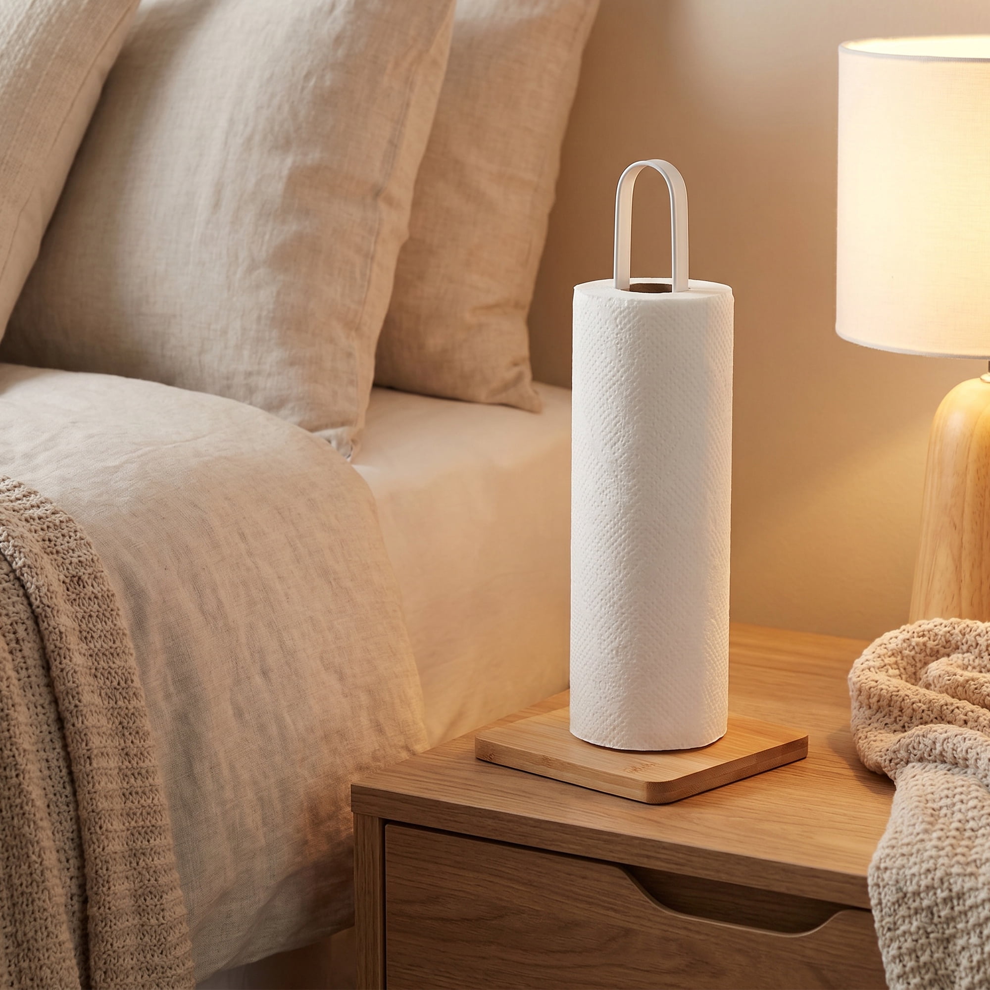 Unique Bargains Paper Towel Holder Countertop Base Dispenser Metal White B 10.2x6.3inch