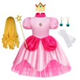 thumbnail image 1 of Vestido de Cosplay de princesa melocotón para niña, traje de juego de rol para fiesta de Halloween, trajes de actuación para escenario, ropa de Carnaval para niños Fivean unisex, 1 of 2