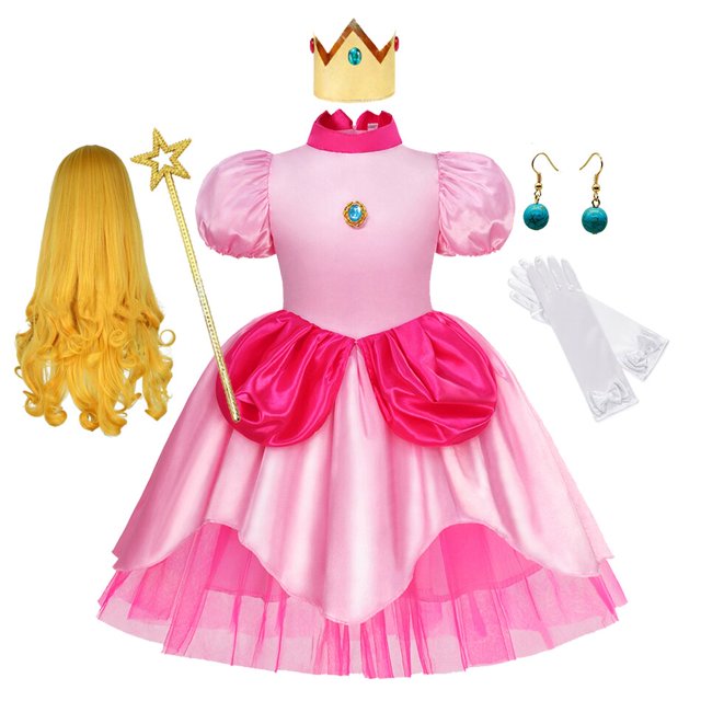 Vestido de Cosplay de princesa melocotón para niña, traje de juego de rol para fiesta de Halloween, trajes de actuación para escenario, ropa de Carnaval para niños Fivean unisex