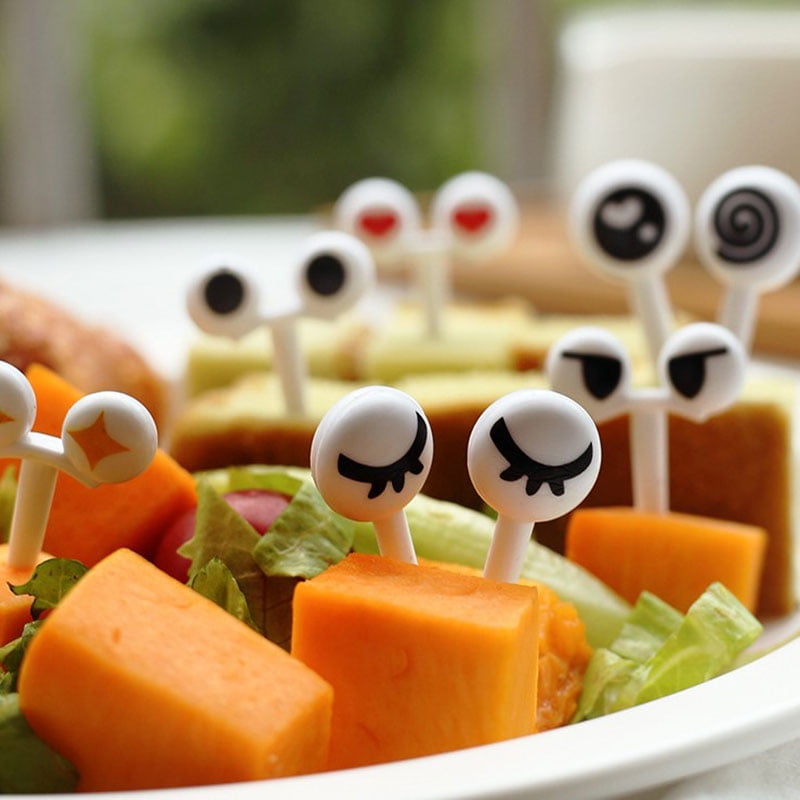 10Pcs/Set Mini Skewers Cute Cartoon Eyes Kawaii Lunch Bento Box Food Fruit J I❤