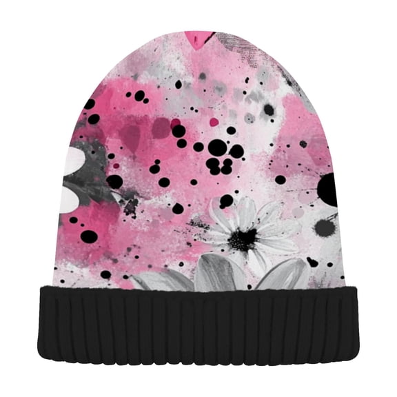 BZSMCE Winter Beanie Hats Warm Cozy Cap Floral Heartbeat Pattern