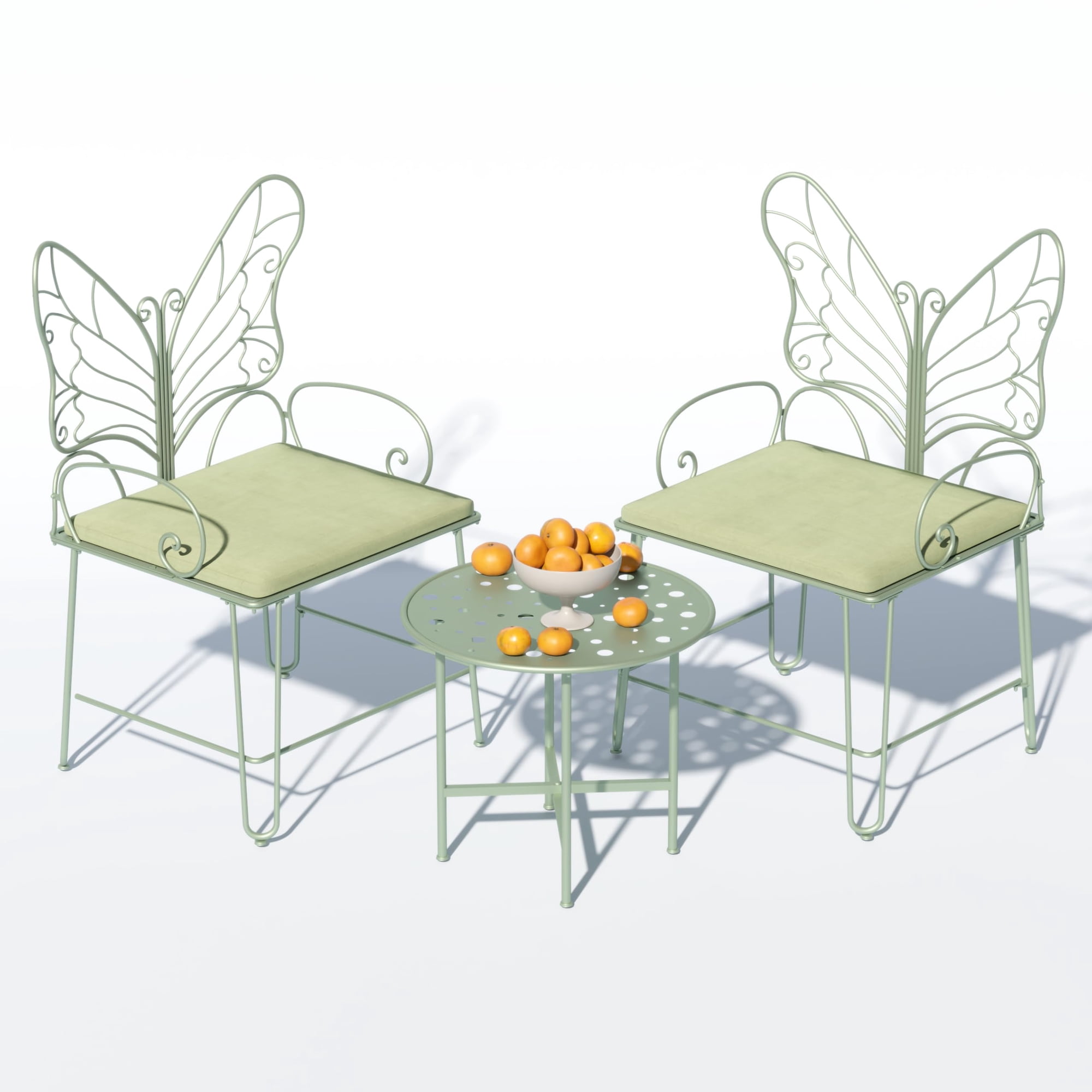 Outdoor Patio Bistro Butterfly Chair Set, Furniture Conversation Set With Coffee Table And Padded Cushions, Backyard Lawn Porch Deck Balcony Seating, Vintage Garden Style, Sage Green, 3 Piece Set