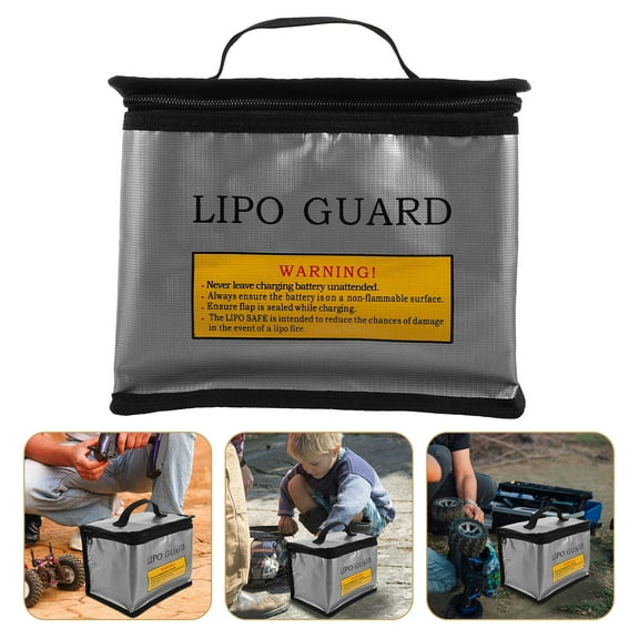 HAMPPLIES Fireproof Bag for Lithium Battery 1Pack Silver Rectangular Design for Safe Storage 8.7x6.3x5.9in
