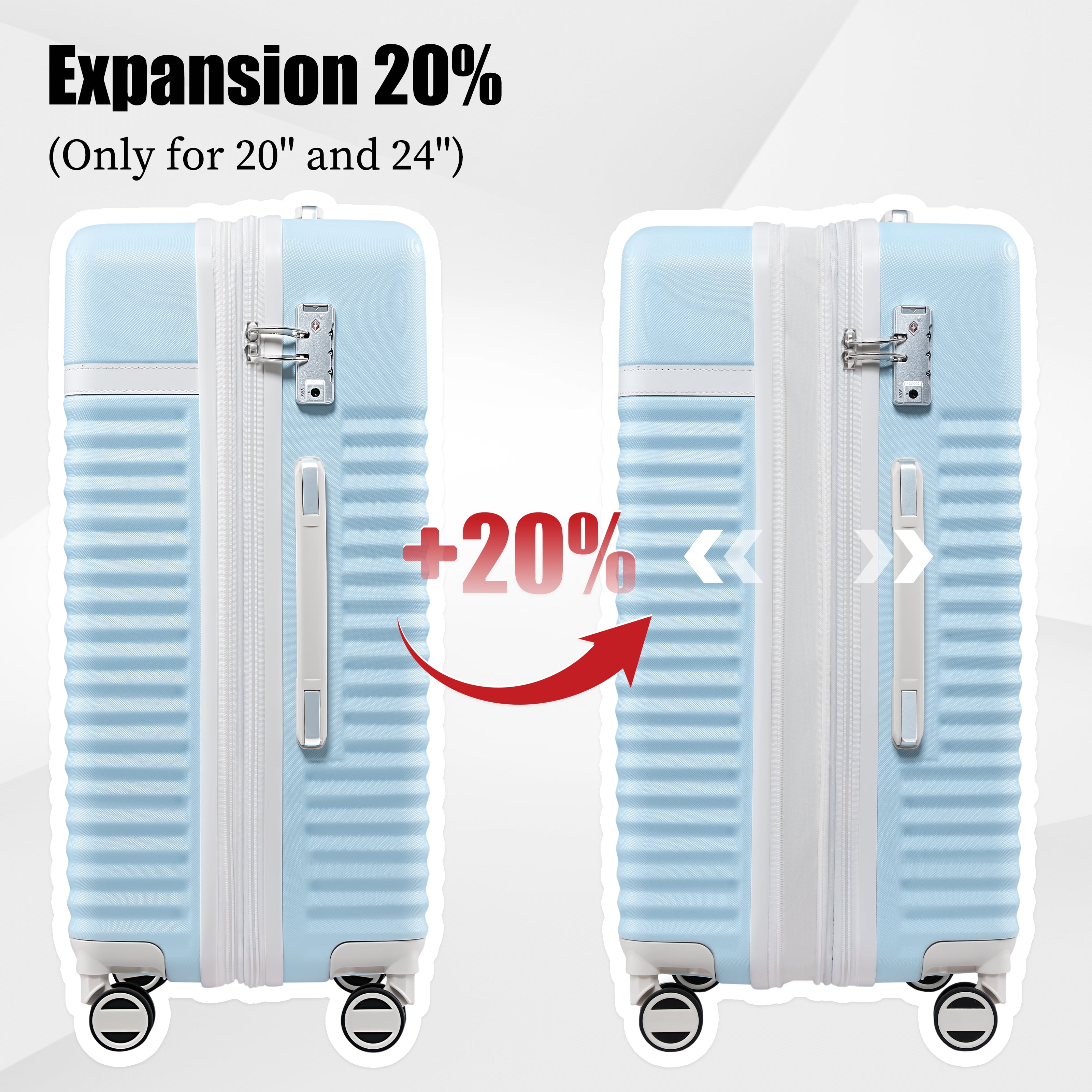 "Joywayus ABS Hard Shell Expandable 5-Piece Luggage Set - 360° Spinner, 20"", 24"", 28"" Sizes - Blue"