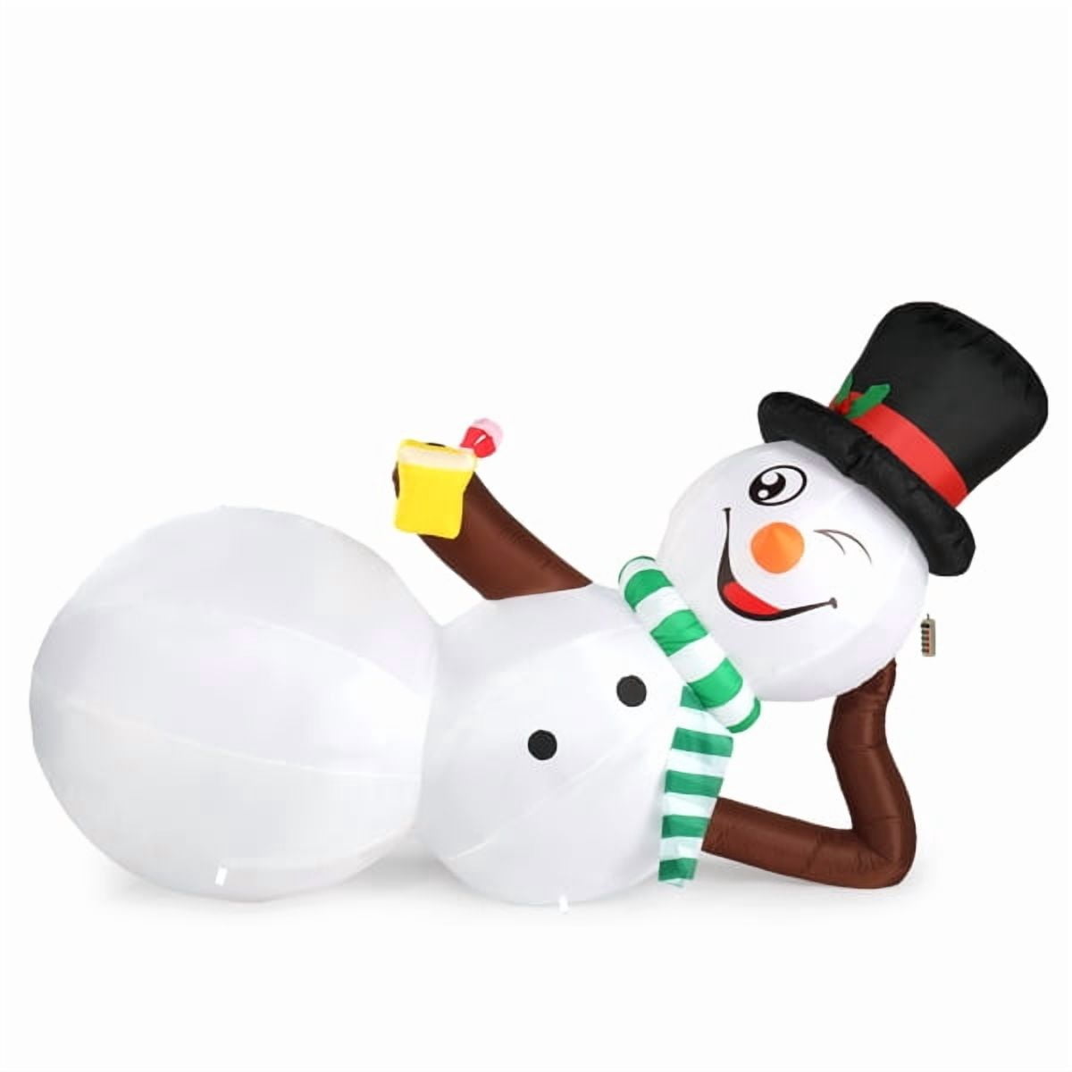 5.9FT Christmas Inflatable Snowman - Lying Snowman with Drink & Wink, 5 Built-in LED Lights, Waterproof Polyester, Indoor/Outdoor Holiday Yard Decor