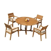 Grade-A Teak Dining Set: 4 Seater 5 Pc: 60" Round Table And 4 Vellore Stacking Arm Chairs Outdoor Patio WholesaleTeak #51VL1205
