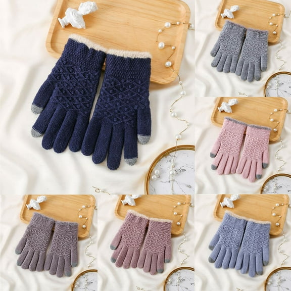 ATENAR Womens Gloves,Winter Gloves,Fleece,Thermal,Warm,Solid,Acrylic,Dark Blue,Free Size