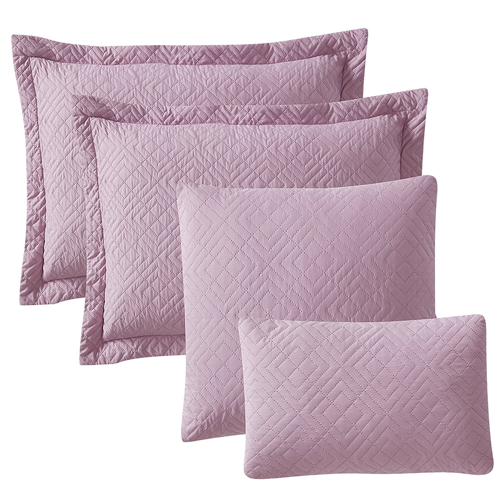Nestl 5 Piece Quilt Set Queen , Soft Microfiber Lightweight Bedspread Coverlet, Modern Style Diamond Weave Bed Cover, Lavender Dream