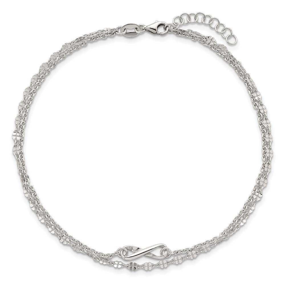 Sterling Silver Polished Infinity Double Strand 9 inch with 1 inch Extension Anklet