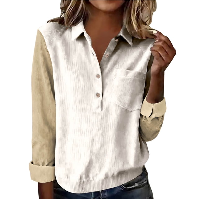 RXMEKW Long Sleeve Lapel Cardigan for Women, Loose Fit Pullover Top, Standard Thickness, Solid Color