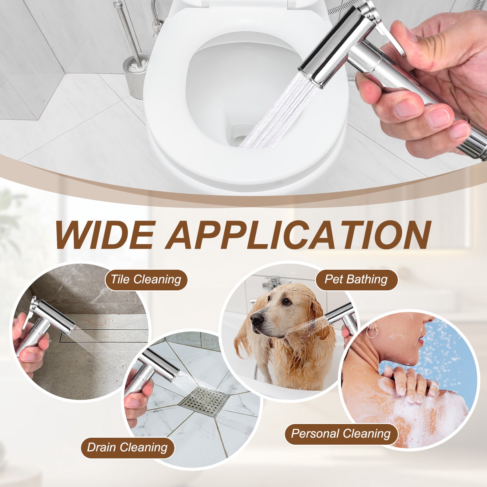 Uxcell Handheld Bidet Sprayer, Water Pressure Control Adjustment Bathroom Sprayer with Bidet Holder and Screw for Toilet Bathroom Kitchen Flushing Washing Cleaning, (Round, Black)