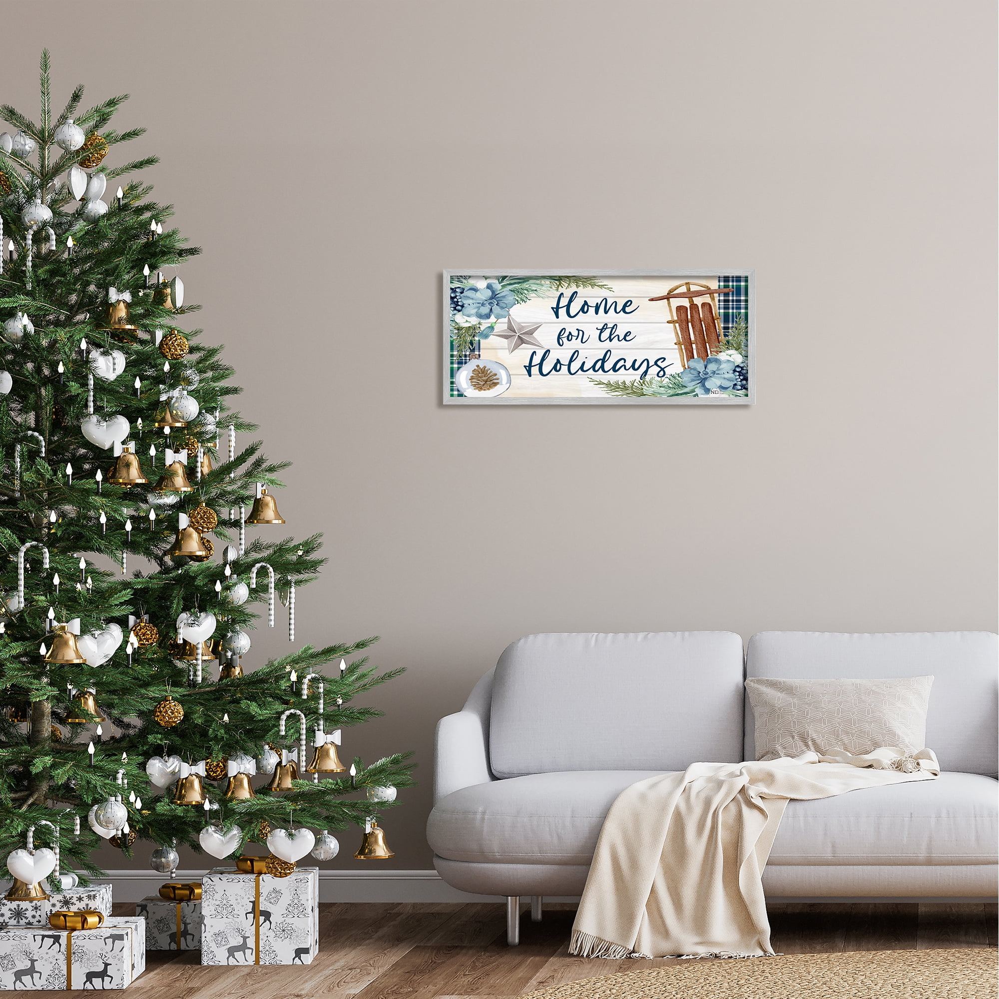 Stupell Industries Home For The Holidays Tartan Holiday Painting Gray Framed Art Print Wall Art