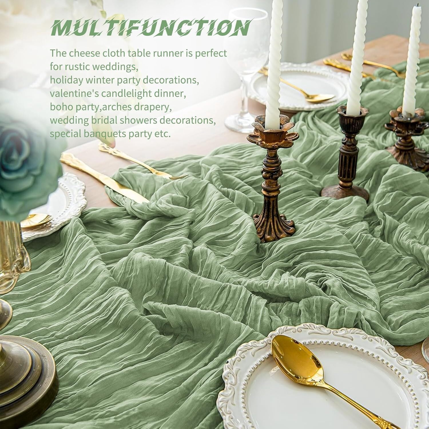 10 Pack Sage Green Cheesecloth Table Runner 17x108 Inch Boho Gauze Cheese Cloth Table Runners for Wedding Party Baby Shower Birthday Home Decor