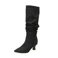 thumbnail image 3 of Oyedens Women's Knee High Boots Fashion Slouchy Denim Pointed Toe Kitten Heel Wide Calf Tall Booties, 3 of 5