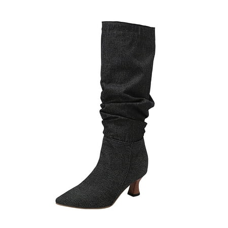 

Mepaouo Women s Slouchy Knee High Boots Wide Calf Pull on Winter Leisure Dress Long Boots(Black 11)