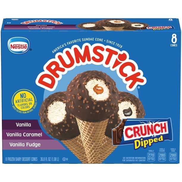 Nestlé Drumstick Crunched Dipped Frozen Dairy Dessert Cones, 8 count