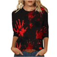 thumbnail image 1 of Pisexur Chandails d'Halloween pour Femmes Manches 3/4 Col Rond Chandails Graphiques Amusants Chandails à Capuche Hauts Tendance Automne Chandails Blouses, 1 of 5