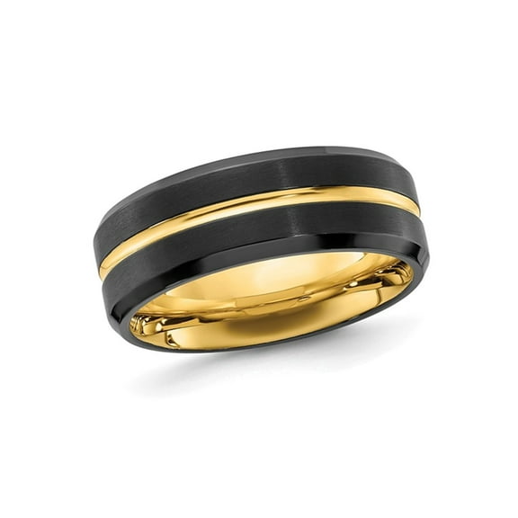 Mens Stainless Steel with Black and Yellow Plating Band Ring (8.00mm) for Men