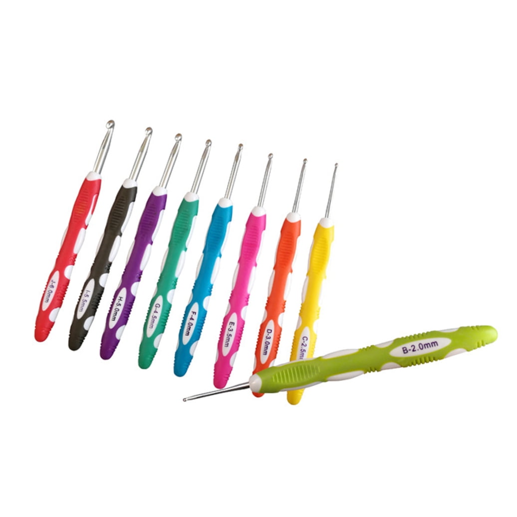OUNONA 9-Piece Lightweight Aluminum Crochet Hook Set with Ergonomic Colorful Handles for Yarn Knitting and Weaving Crafts