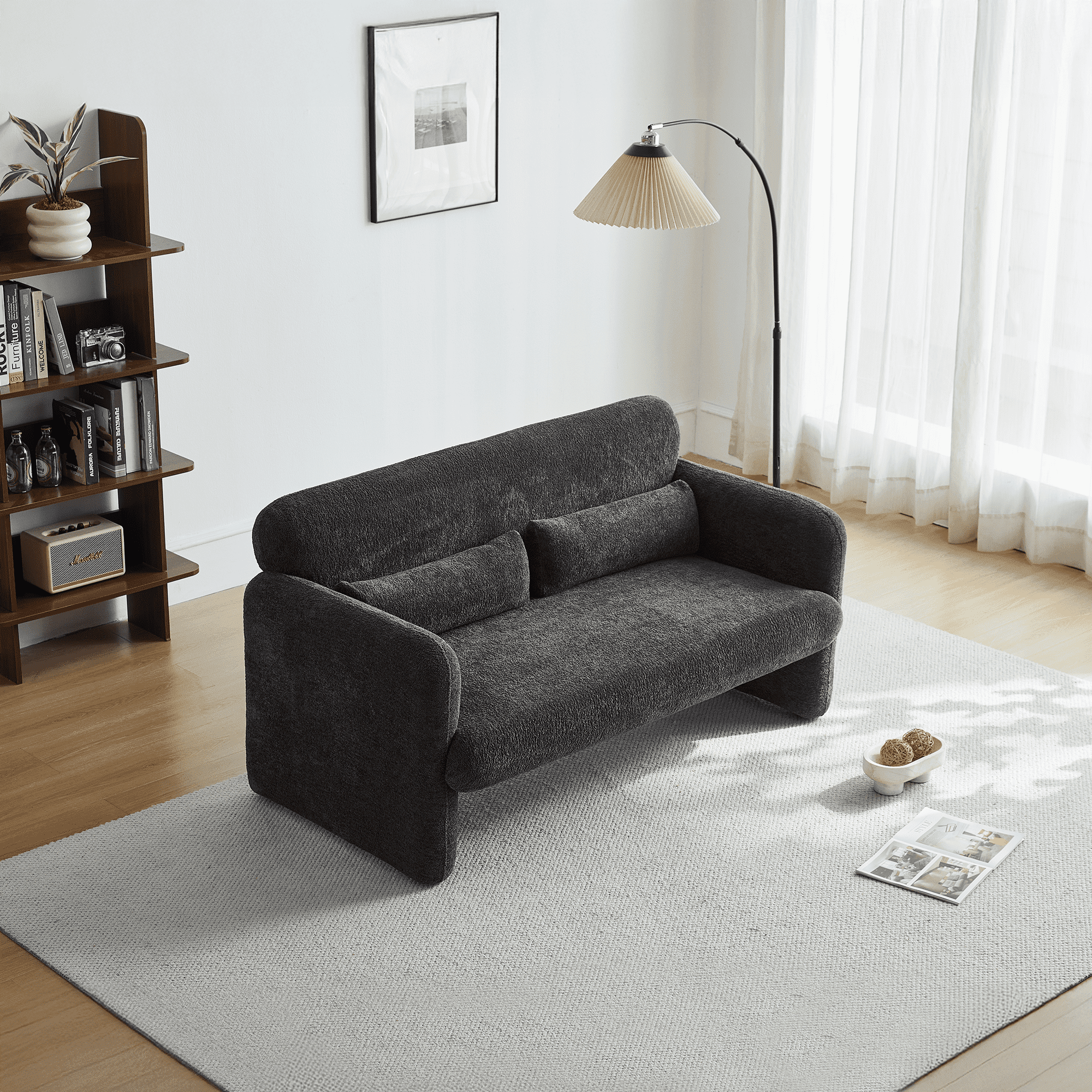 MAYEERTY 59"Velvet Fabric Sofa, Modern Loveseat Furniture with Support Pillow for Apartment, Office, Living Room & Bedroom, Tool-Free Assembly.