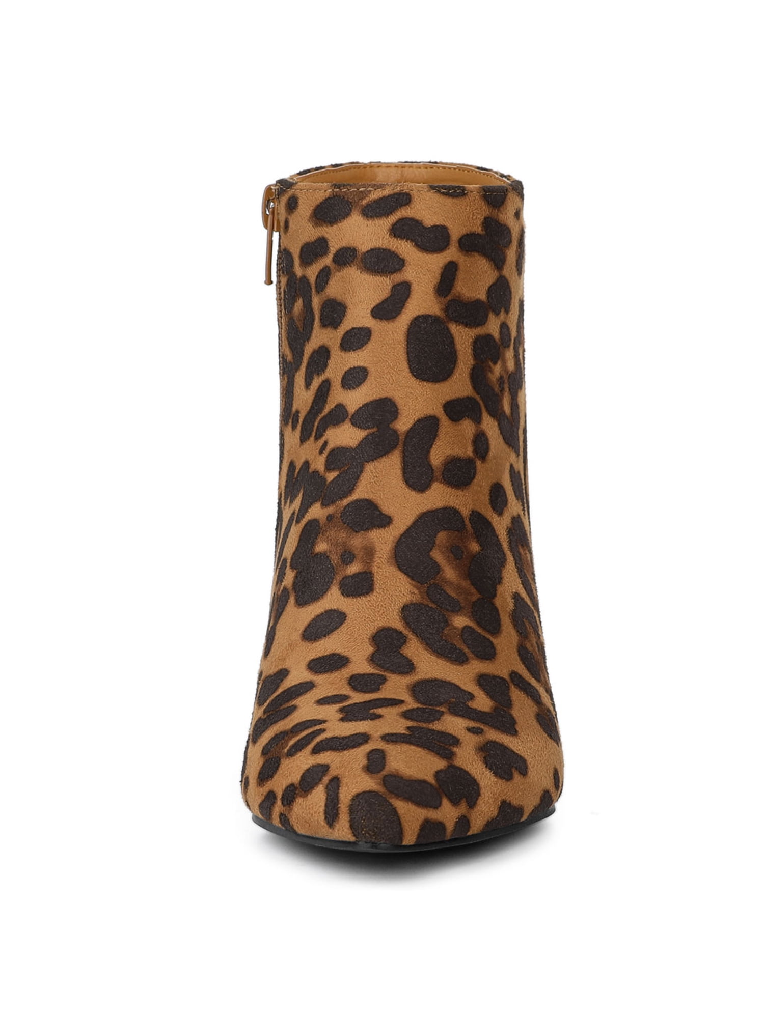 DARING DIVA Women's Pointed Toe Zipper Stiletto Heel Ankle Wrap Boots Leopard 10